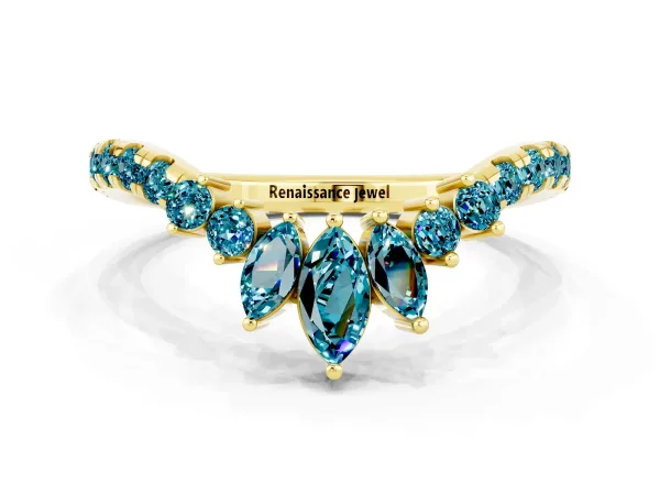 Chevron Marquise and Round Blue Topaz Open Band with Prong Setting Yellow gold