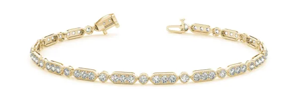 Oval Diamond Tennis Bracelet with Milgrain Bezel Setting Yellow gold