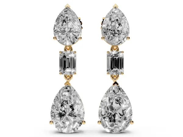 Pear Diamond Drop Earrings with Emerald and Pear Lab Grown Diamond Accents Yellow gold