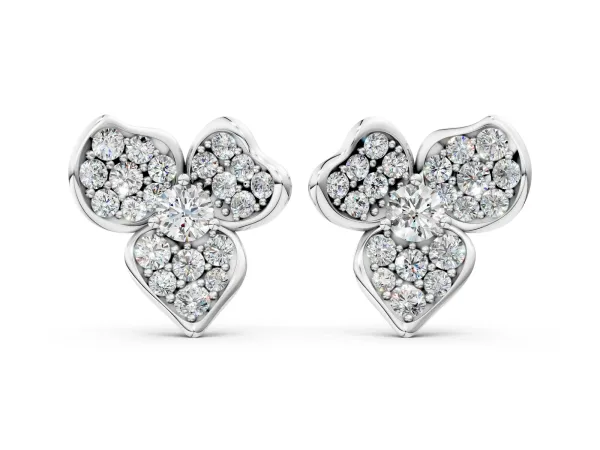 Round Diamond Pavé Flower Stud Earrings Silver