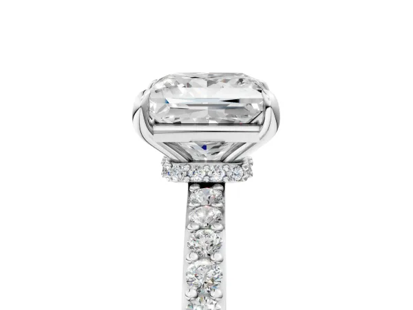 Princess Cut Diamond Solitaire Engagement Ring with Pavé Band and Four-Prong Setting Silver