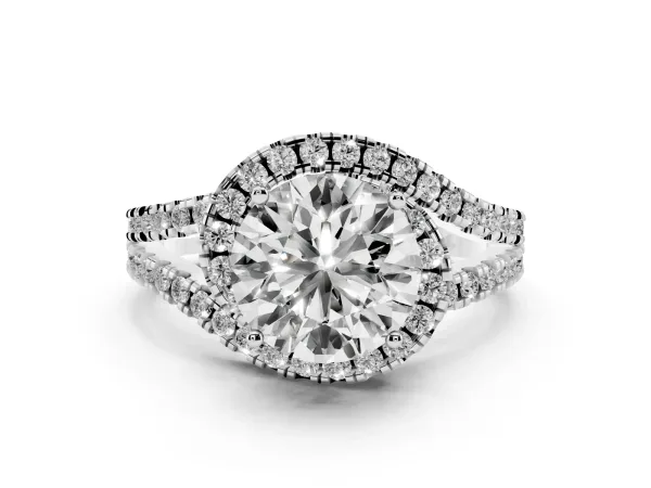 Round Cut Cut Solitaire Diamond with Pavé Twist Band and Four-Prong Setting White gold