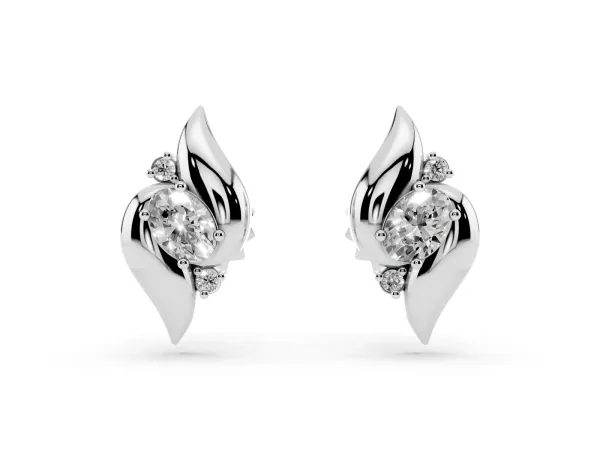 Oval Diamond Shell Stud Earrings Platinum