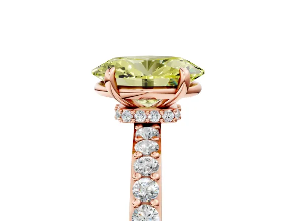 Fancy Yellow Oval Cut Diamond Solitaire Engagement Ring with Pavé Band and Four-Prong Setting Rose gold
