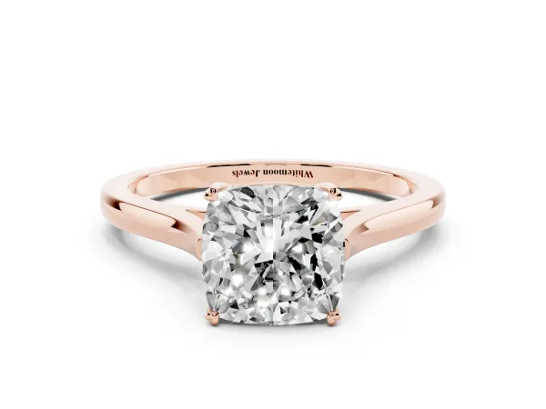 Cushion Cut Solitaire Heart Prong Engagement Ring with Tapered Band Rose gold