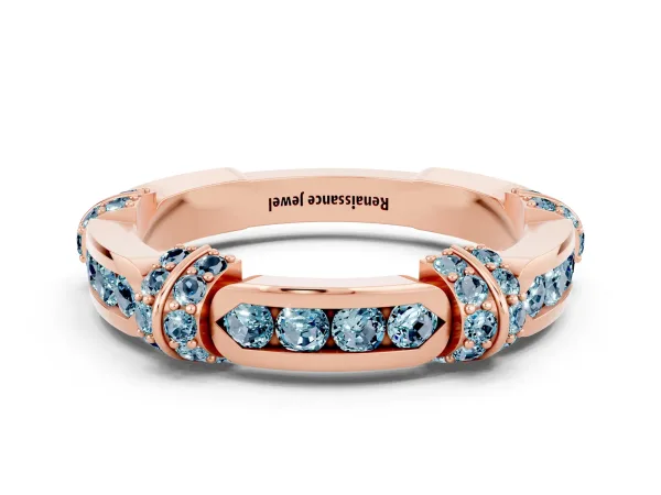 Pavé Round Aquamarine Link Band with Bezel Setting Rose gold