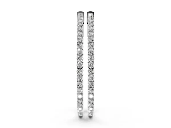 Round Cut Diamond Hoop Earrings with Pavé Setting and Prong Set Stones White gold
