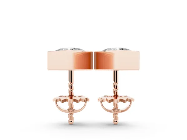 Princess Cut Bezel Set Diamond Stud Earrings Rose gold