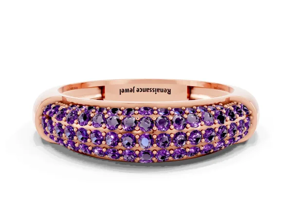 Three-Row Pavé Round Amethyst Dome Band Rose gold