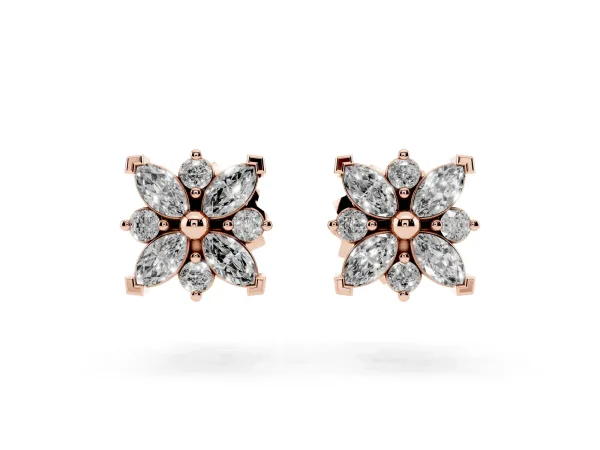 Marquise Diamond Petal Stud Earrings with Diamond Accents Rose gold