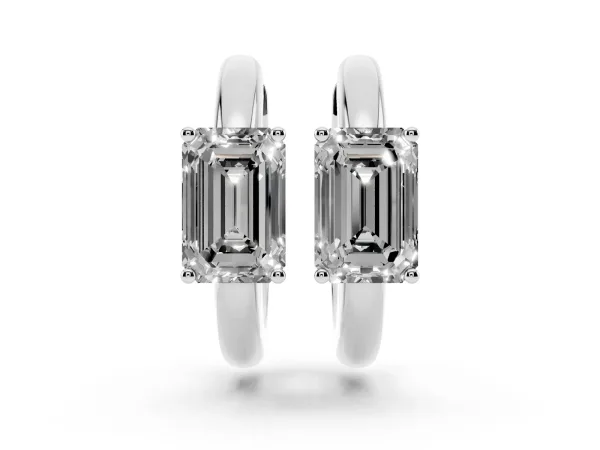 Emerald Diamond Solitaire Huggie Hoop Earrings White gold