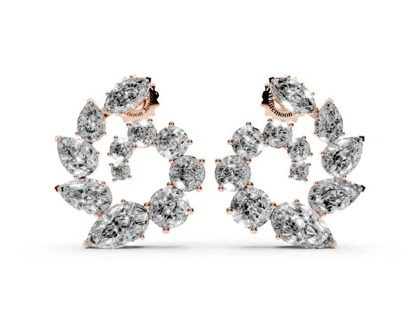 Marquise, Pear and Round Diamond Graduated Cluster Stud Earrings Rose gold