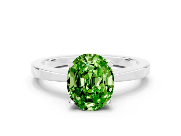 Oval Cut Peridot Solitaire Engagement Ring with Classic Band and Four-Prong Setting Silver