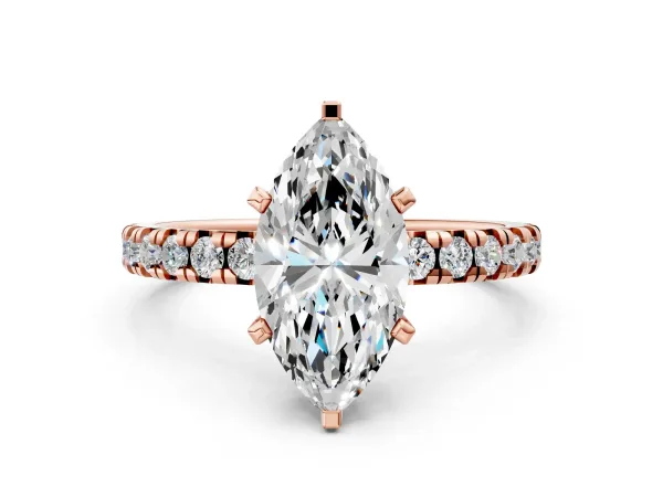Marquise Cut Diamond Solitaire Pavé Engagement Ring with Round Band and Prong Setting Rose gold