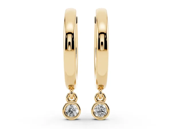 Round Diamond Bezel Drop Huggie Hoop Earrings Yellow gold