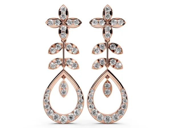Marquise and Round Diamond Sparkling Dewdrop Drop Earrings Rose gold