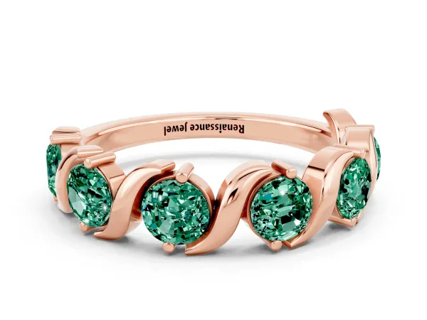 Six-Stone Round Green Sapphire Wave Band with Shared Prong Setting Rose gold