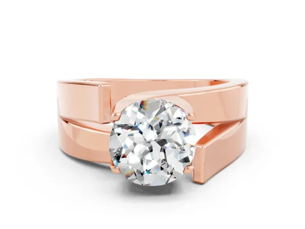 Modern Tension Set Round Cut Moissanite Solitaire Wide Band Ring Rose gold