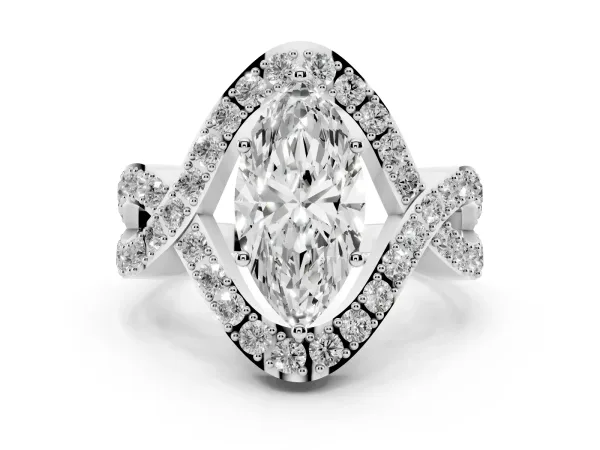 Marquise Cut Solitaire Twist Band Pavé Diamond Engagement Ring White gold