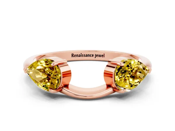 Two-Stone Pear Yellow Sapphire Bypass Ring with Prong Setting Rose gold