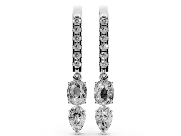Cushion Cut Diamond Multi-Shape Drop Earrings Platinum