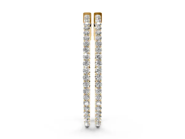 Round Diamond Hoop Earrings with Pave Setting and Shared Prong Yellow gold