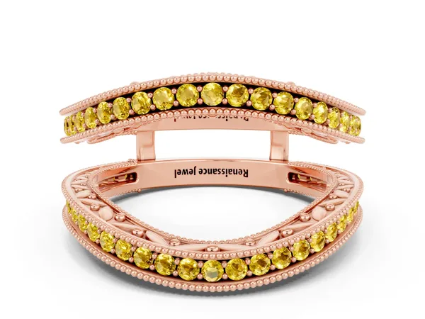 Round Yellow Sapphire Milgrain Eternity Band with Channel Setting Rose gold