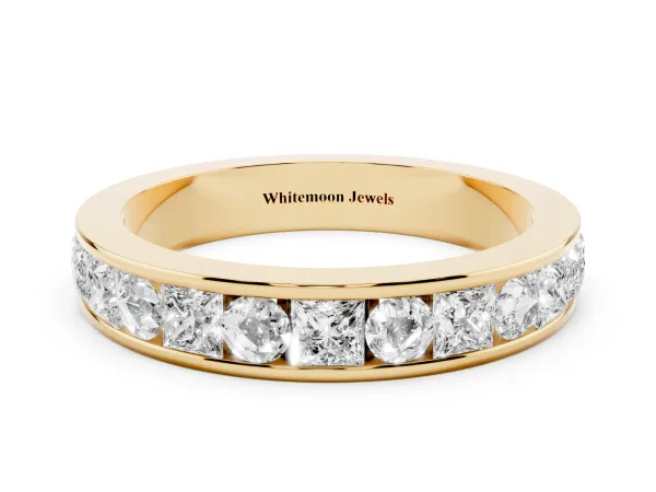 Princess Diamond Channel Set Promise Ring with Round Diamond Accents Yellow gold