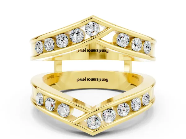 Round Moissanite Channel-Set Chevron Band Yellow gold