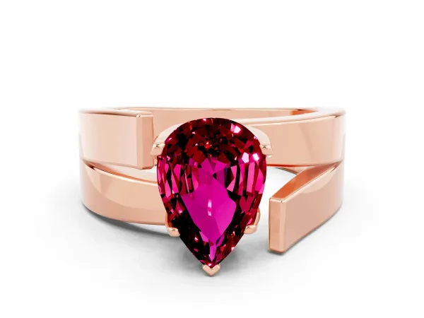 Modern Tension Set Pear Cut Garnet Solitaire Wide Band Ring Rose gold