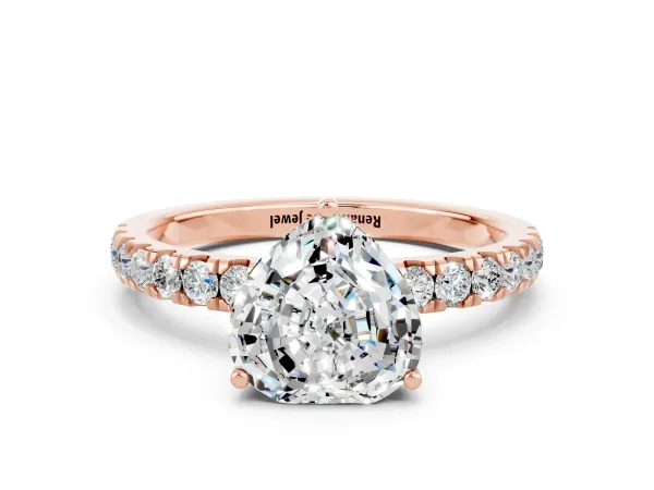 Heart Cut Moissanite Pave Band Solitaire Ring with Round and Prong Setting Rose gold