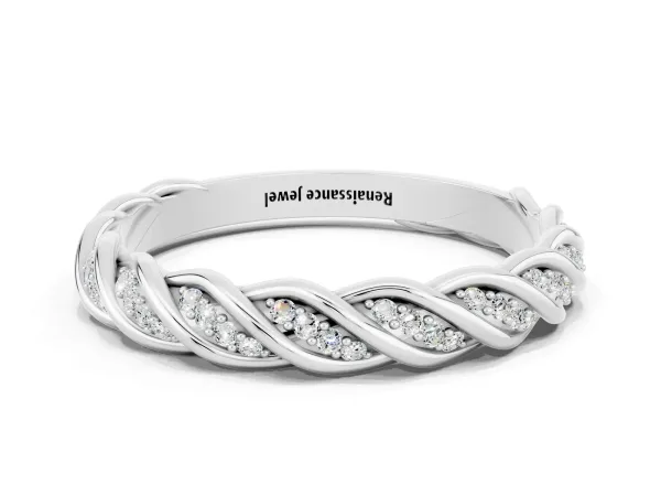 Twisted Pavé Round Moissanite Eternity Band with Shared Prong Setting White gold