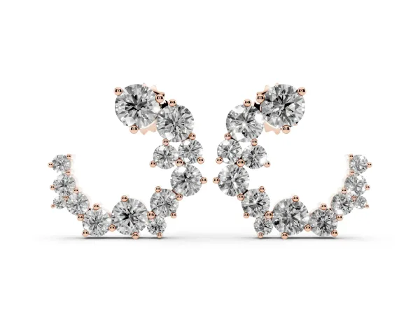 Round Diamond Hydrangea Bouquet Open Hoop Earrings Rose gold