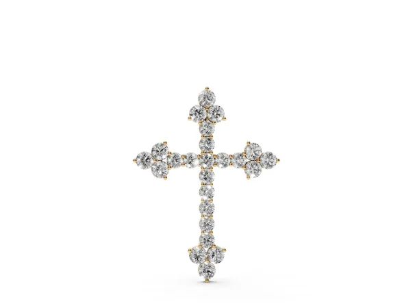 Round Diamond Cluster Cross Pendant with Prong Setting Yellow gold
