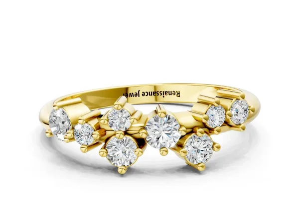 Cluster Diamond Round Cut White Gold Band with Prong Setting Yellow gold