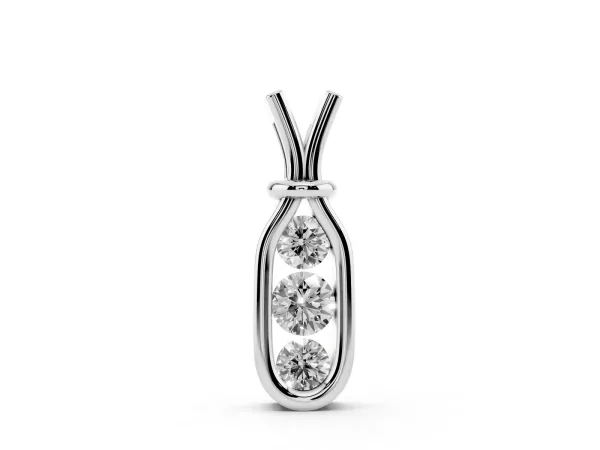 Three-Stone Round Diamond Bezel Pendant Silver