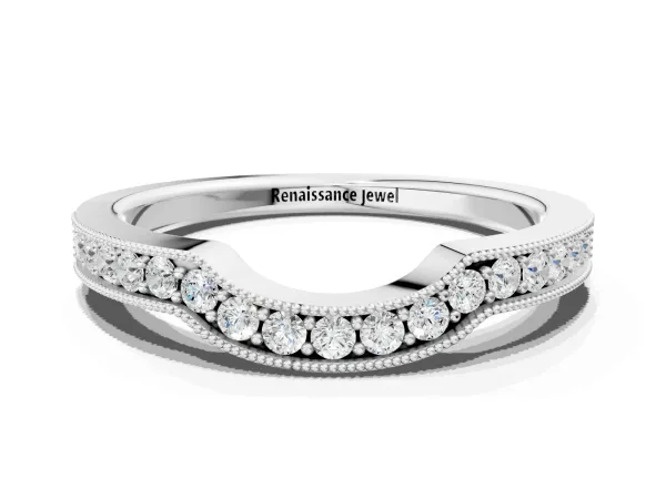 Curved Round Diamond Band with Milgrain Pavé Setting Silver