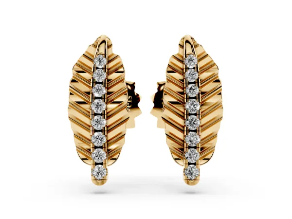 Round Diamond Leaf Stud Earrings Yellow gold
