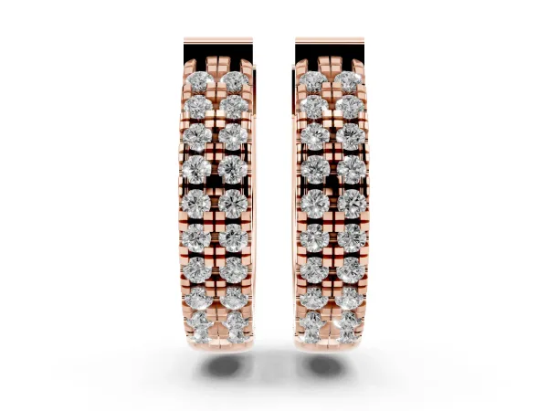 Round Diamond Petite Double Row Huggie Hoop Earrings Rose gold
