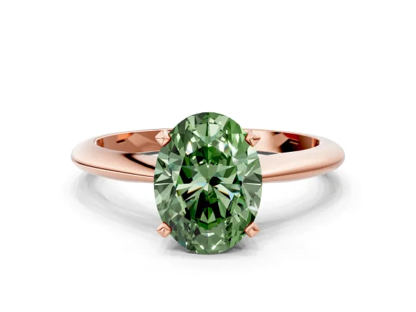 Fancy Green Oval Cut Diamond Solitaire Engagement Ring with Classic Band and Four-Prong Setting Rose gold
