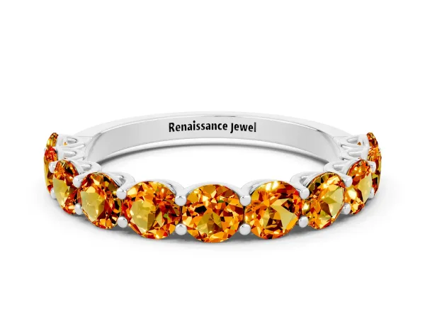 Round Citrine Shared Prong Eternity Band Platinum