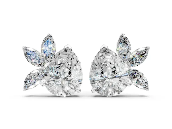 Pear Diamond Fan Stud Earrings with Marquise Lab Grown Diamond Accents Platinum