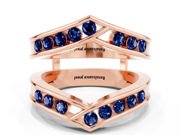 Round Blue Sapphire Channel-Set Chevron Band Rose gold