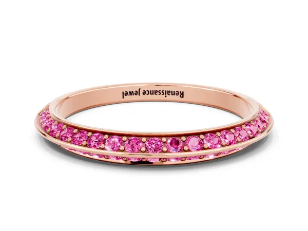 Double Row Pavé Round Pink Sapphire Eternity Band with Channel Setting Rose gold