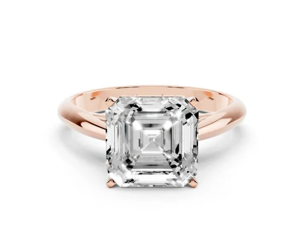 Asscher Cut Diamond Solitaire Engagement Ring with Cathedral Setting and Four-Prong Mount Rose gold