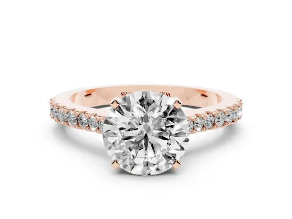 Round Cut Cut Solitaire Diamond Engagement Ring with Pave Band and Four-Prong Setting Rose gold