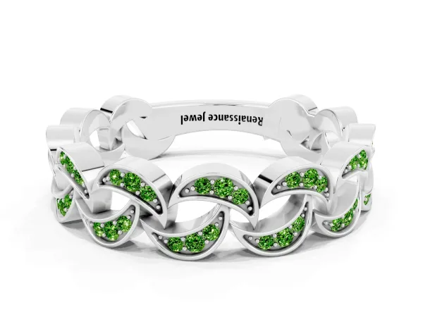Pavé Round Peridot Interlocking Eternity Band with Bezel Prong Setting Platinum