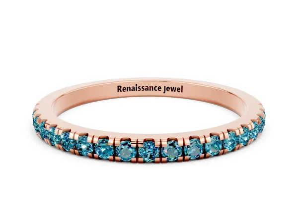 Pavé Round Blue Topaz Half Eternity Band with Shared Prong Setting Rose gold