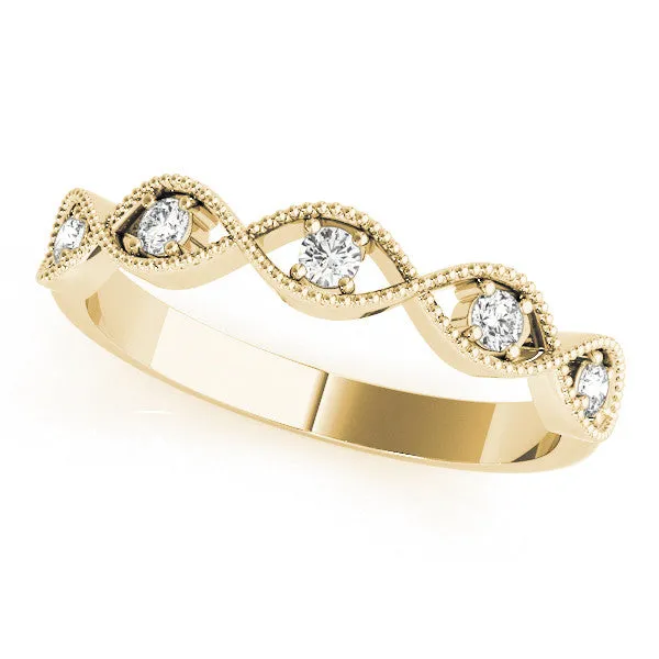 Milgrain Marquise Diamond Band with Round Cut Stones and Bezel Setting Yellow gold