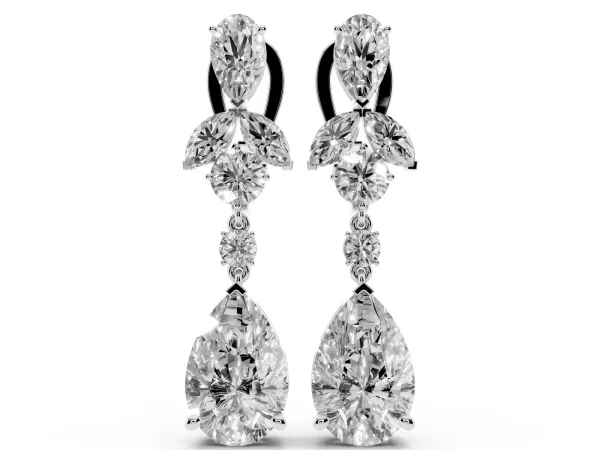 Pear, Marquise and Round Diamond Vancouver Drop Earrings Platinum
